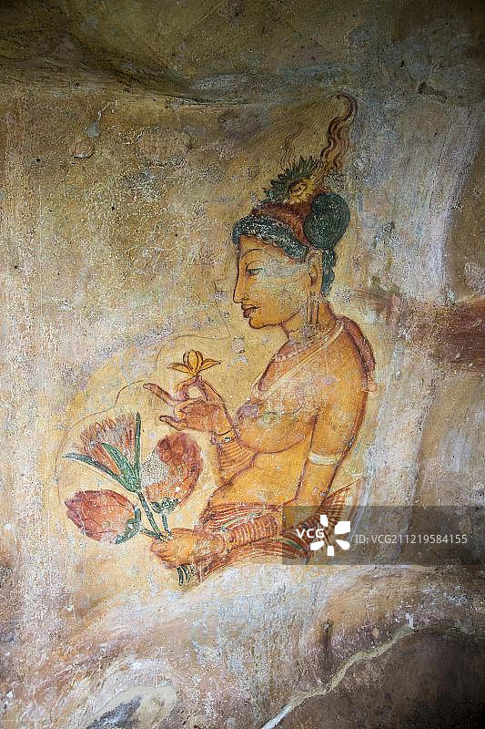 斯里兰卡中部省份的少女岩画壁画图片素材