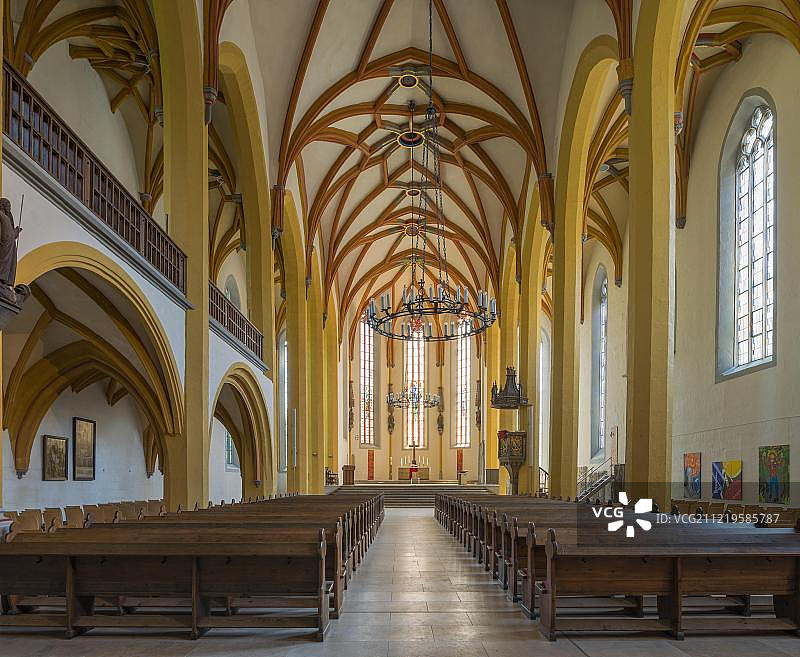 德国图林根州耶拿市圣米迦勒新教教堂内部，宗教改革路德遗址图片素材