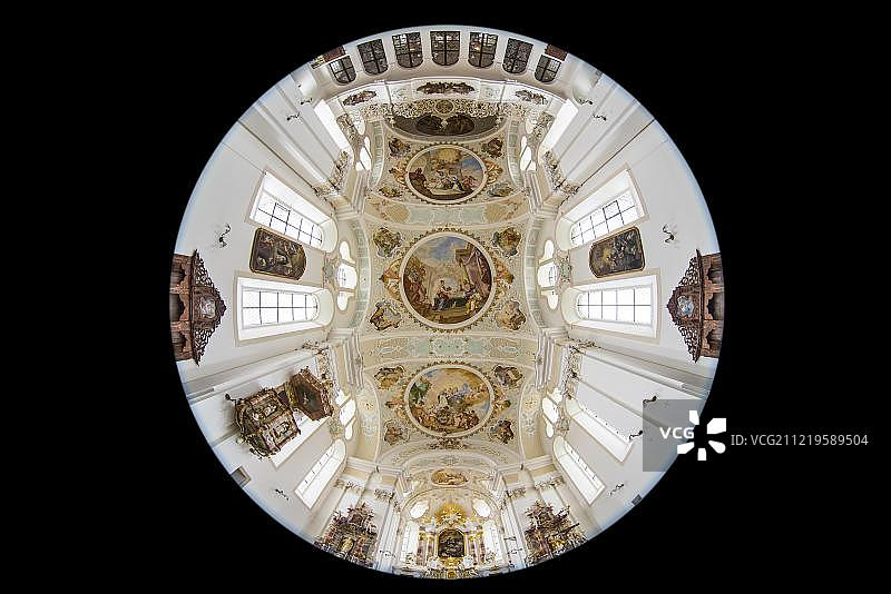 德国巴登-符腾堡州西森修道院圣马库斯修道院教堂和教区教堂的天花板壁画图片素材