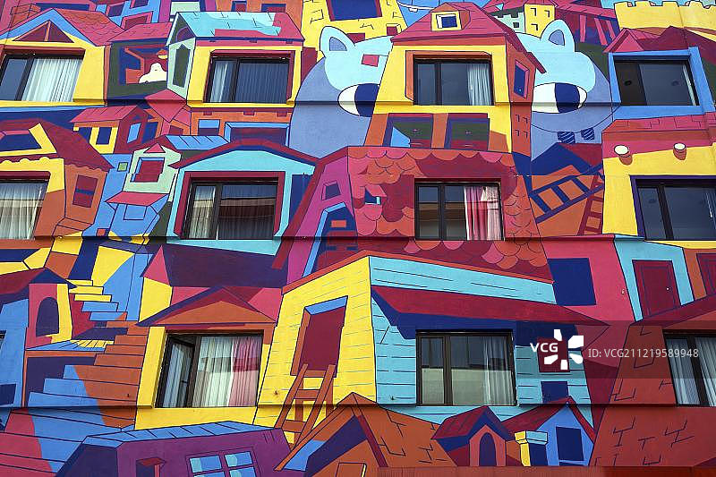 哥斯达黎加圣何塞色彩鲜艳的房屋外墙图片素材