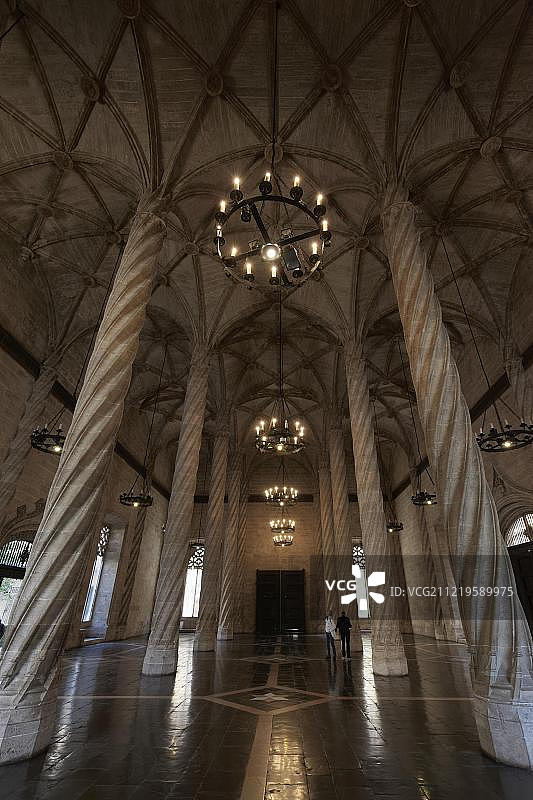 西班牙瓦伦西亚丝绸交易所的柱状大厅图片素材
