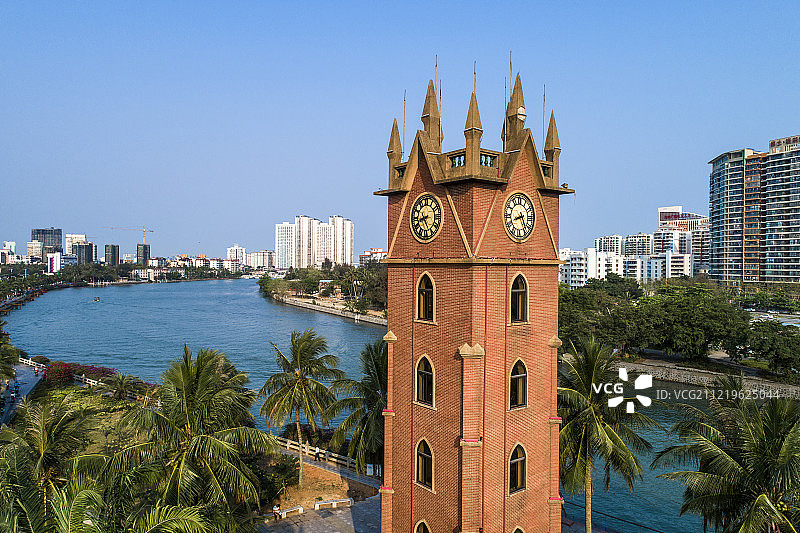 海口市 海口钟楼 航拍图片素材