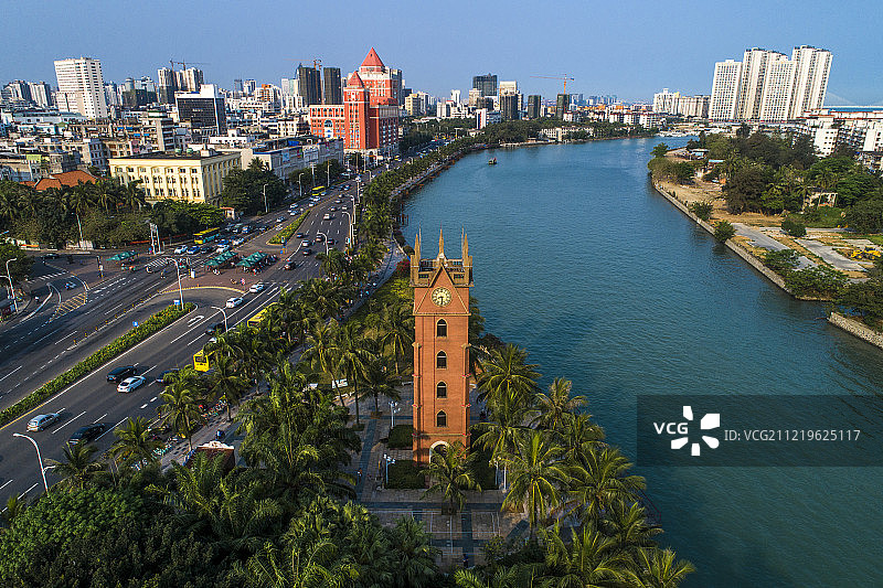 海口市 海口钟楼 航拍图片素材