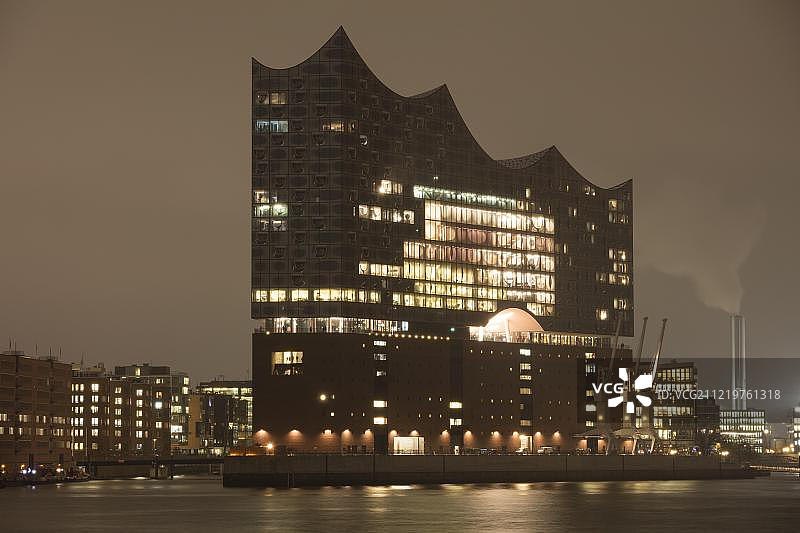汉堡港口新城易北爱乐厅夜景图片素材