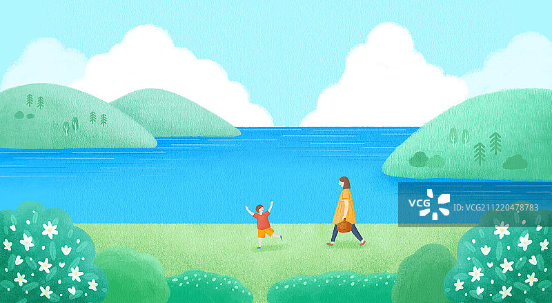 美丽的春天景观插画，春天已经来临！003图片素材