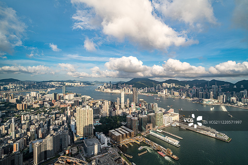 香港维多利亚港-香港岛-九龙半岛全景图图片素材