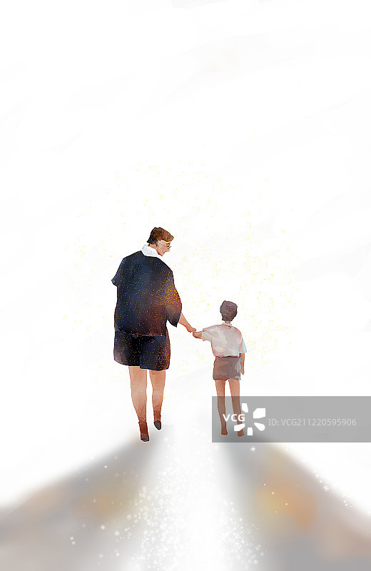 水彩父亲节父子牵手插画图片素材