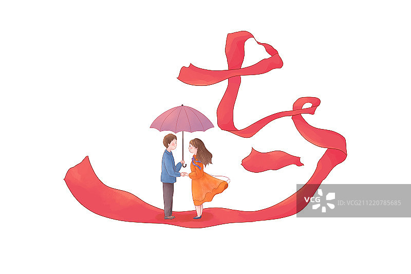 红色飘带情人节插画图素1图片素材