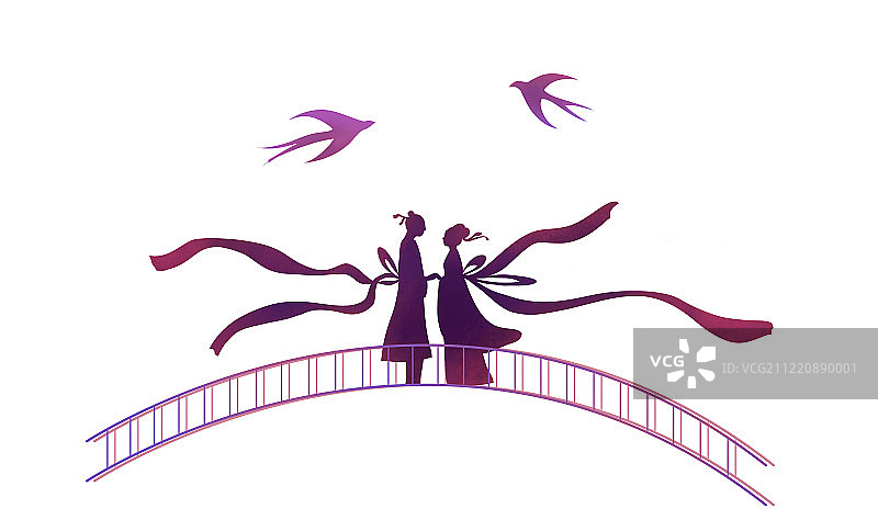 七夕人物剪影插画人物素材图片素材