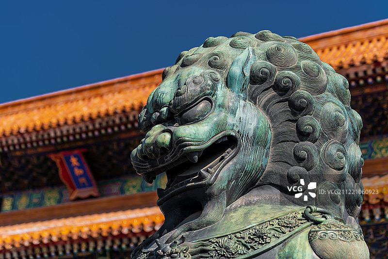 北京故宫太和门石狮图片素材