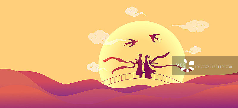 鹊桥相约七夕插画2图片素材