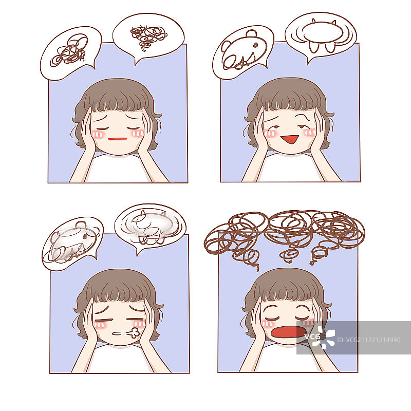 可爱女孩纠结四宫格漫画图片素材