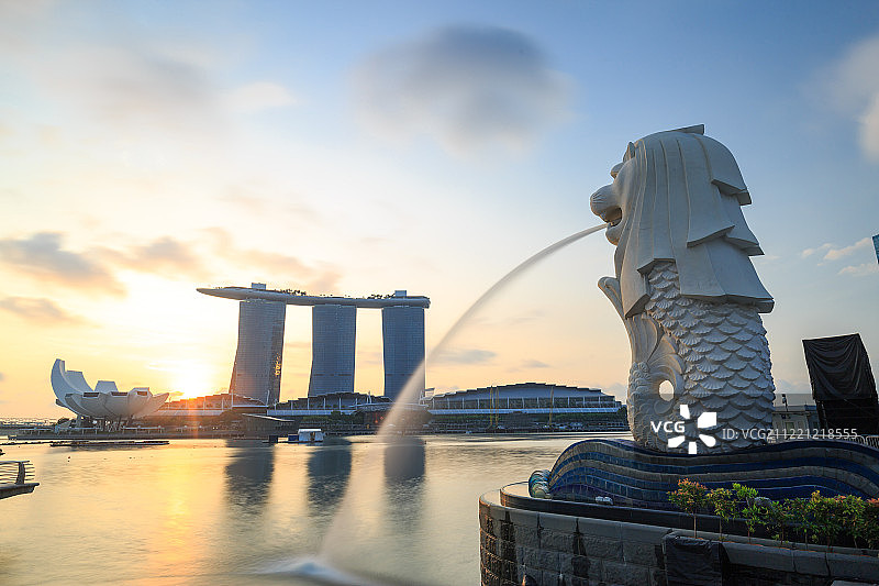 鱼尾狮公园日出图片素材