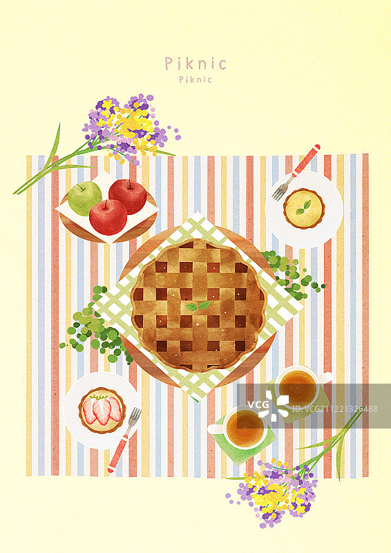 食物野餐午餐盒苹果派茶点图片素材
