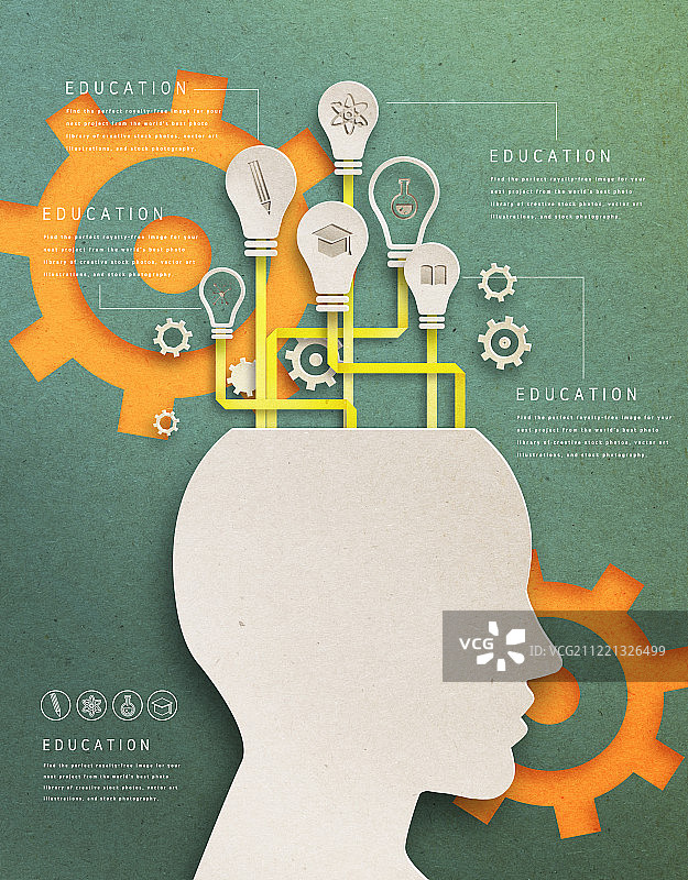 信息图，教育，纸张，裁剪或撕纸，侧视图，手动，灯泡图片素材