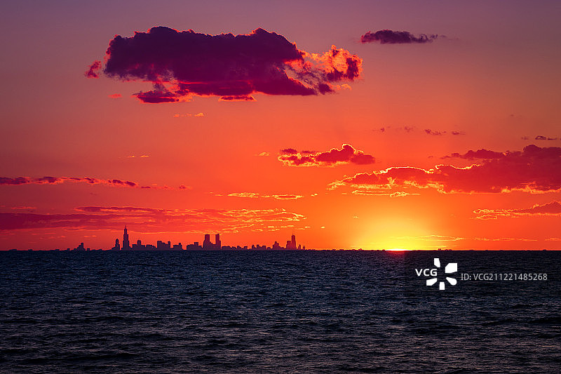 芝加哥日落图片素材