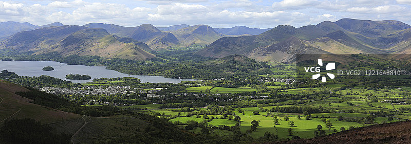 德温特湖春景：凯西克镇，坎布里亚郡图片素材