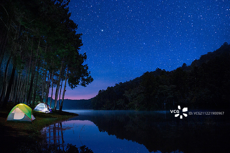 庞翁松树林星空露营之夜图片素材