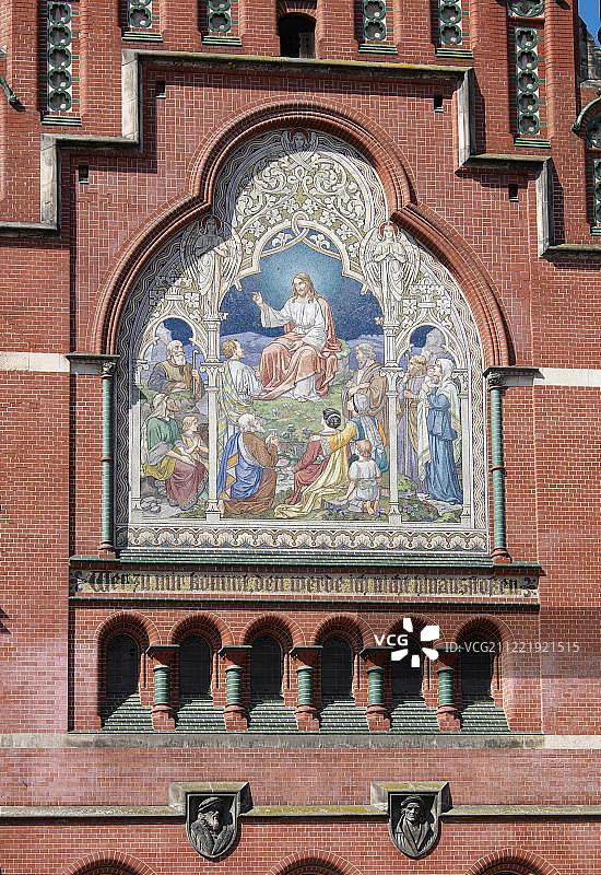 山上宝训马赛克，布鲁德教堂东立面，阿尔滕堡，图林根，德国，欧洲图片素材