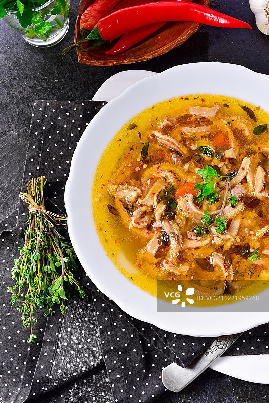 波兰风味牛肉蔬菜传统杂碎汤图片素材