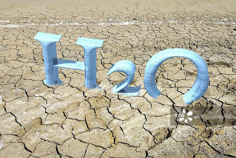 CGI H2O字母裂纹土壤象征干旱图片素材