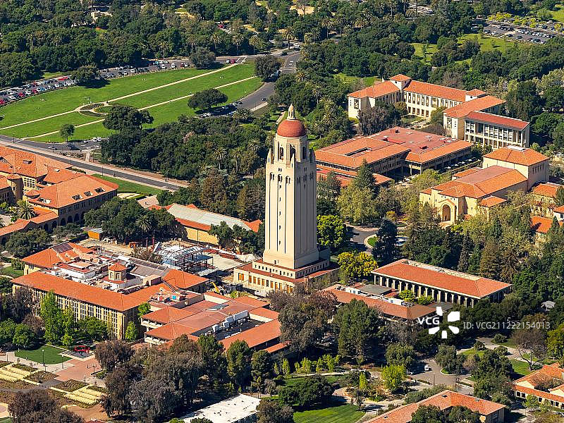 美国加利福尼亚州帕洛阿尔托斯坦福大学校园及胡佛塔图片素材