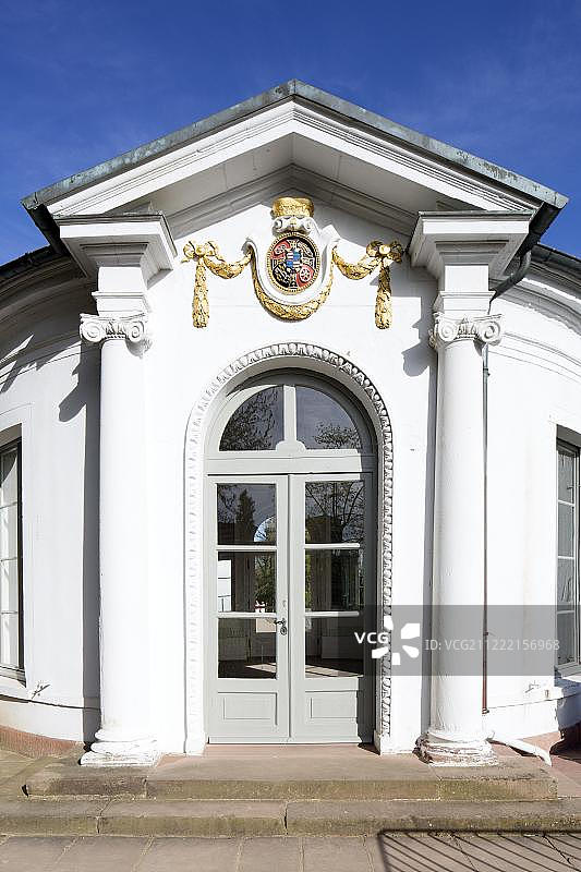 阿沙芬堡宫殿花园早餐亭入口，德国巴伐利亚州图片素材