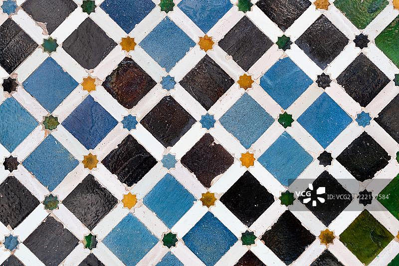 西班牙格拉纳达阿罕布拉纳斯里宫马赛克瓷砖图片素材
