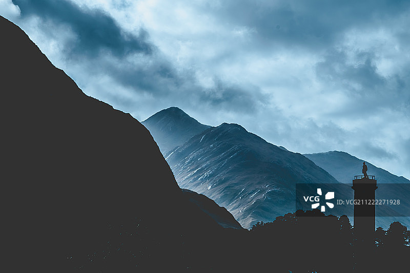 苏格兰格伦芬南纪念碑剪影图片素材