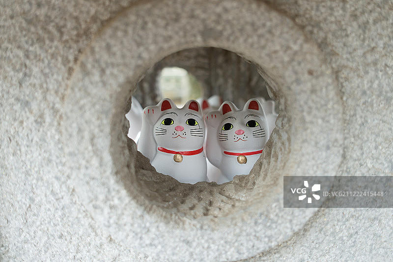 透过孔洞看到的猫咪摆件图片素材