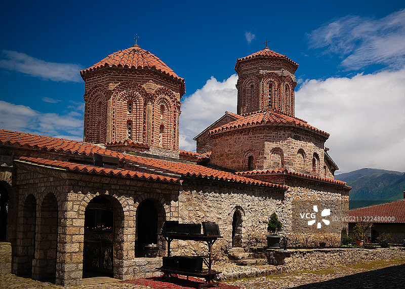 眺望奥赫里德的圣瑙姆修道院，北马其顿图片素材