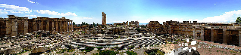 巴尔贝克朱庇特神庙遗址和贝卡谷大院航拍全景图片素材