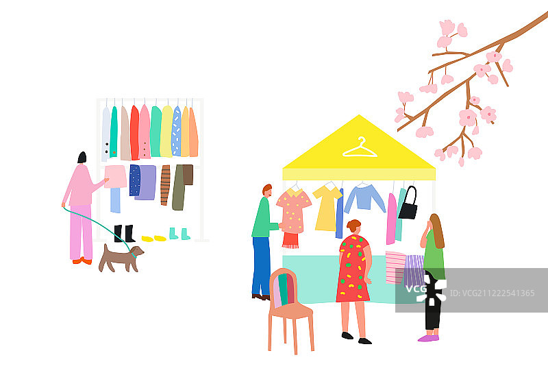 跳蚤市场复古风，春天樱花，樱桃树，伴侣动物图片素材