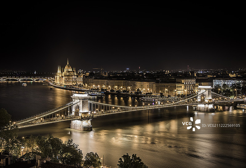 布达佩斯夜景：链子桥与国会大厦图片素材