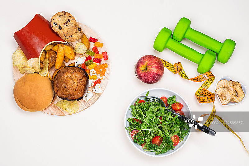垃圾食品和运动配件图片素材
