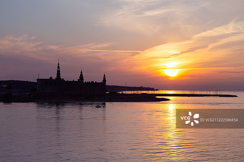 赫尔辛格克伦堡城堡日落剪影图片素材