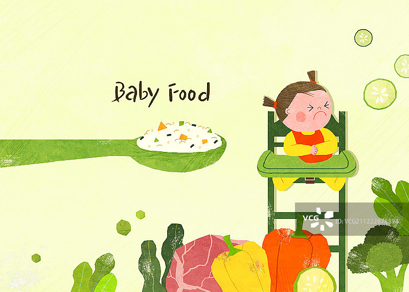 婴儿，米饭，婴儿食品，成长，幼儿教育，女婴，勺子，拒绝图片素材