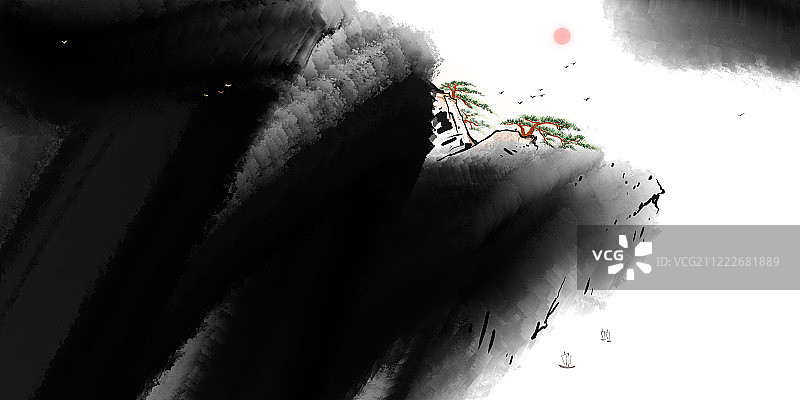 中国传统泼墨山水画江山如此多娇图片素材