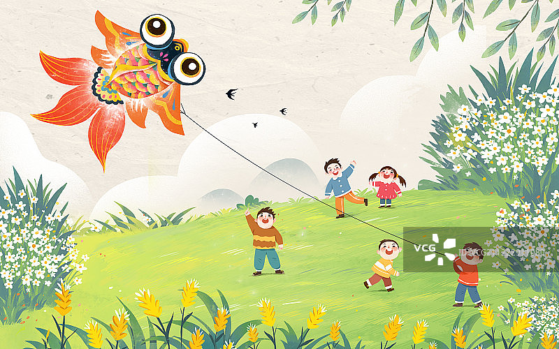 放风筝 横版图片素材