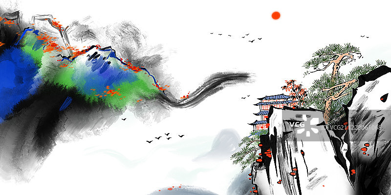 中国传统泼墨山水画江山如此多娇图片素材