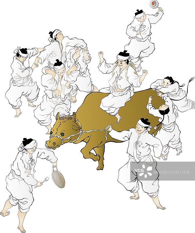 韩国民俗画中的人物插画290图片素材