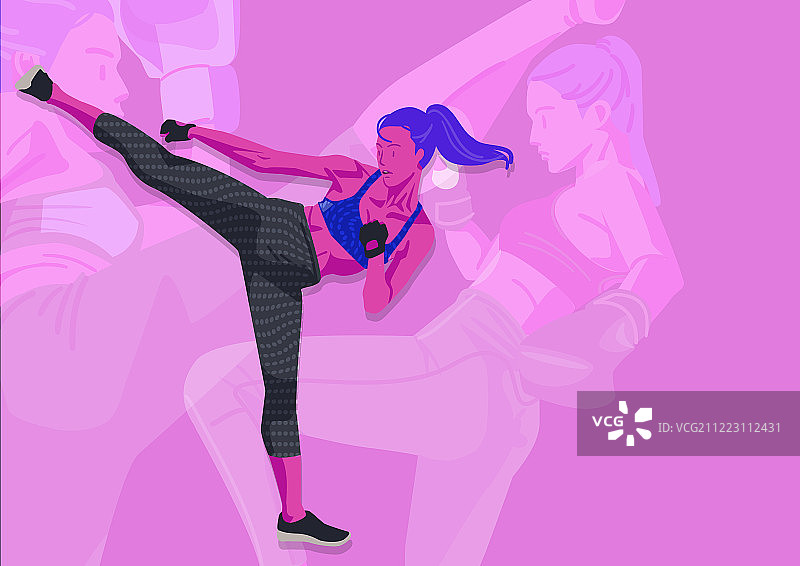 彩色背景下的女性健身锻炼插画图片素材