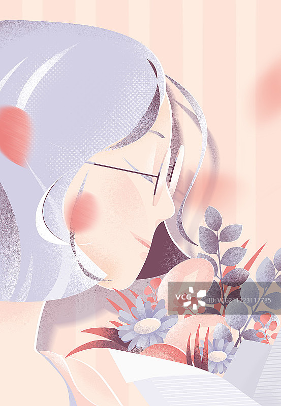 粉色鲜花少女插画海报图片素材