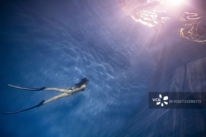 自由潜水的少女图片素材