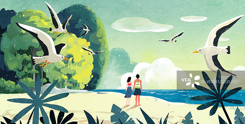 海滩情侣 横版图片素材