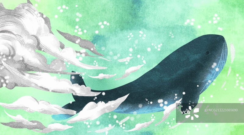 小清新天空飞翔的鲸鱼插画动图图片素材