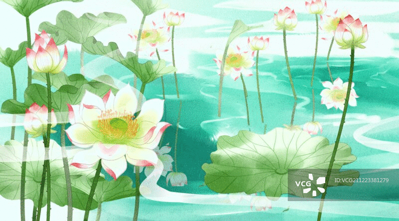 水彩风格植物花卉荷花插画动图图片素材