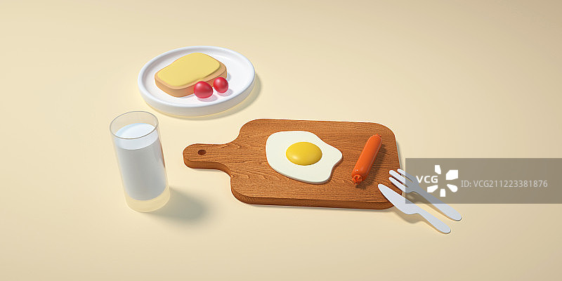 营养美味爱心卡通早餐三维场景图片素材