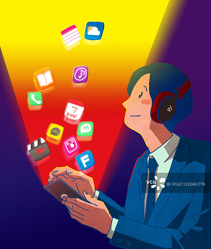插画：智能手机生活方式社交媒体信息媒介应用程序图片素材
