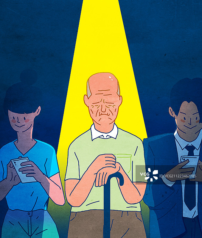 智能手机生活方式SNS老年人疏离极化插画图片素材